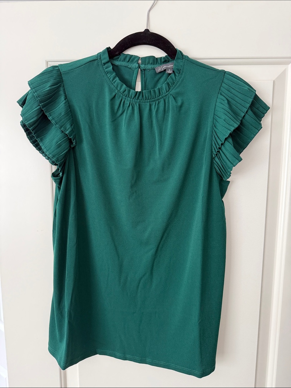 Adrianna Papell Emerald Green Ruffle Sleeve Blouse